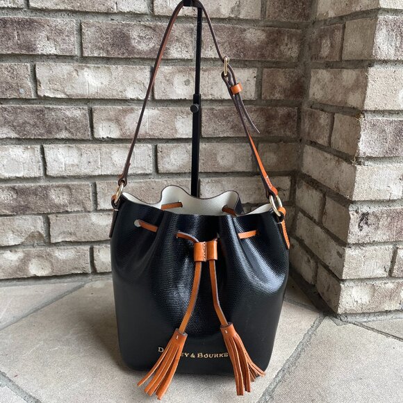 Dooney & Bourke Handbags - DOONEY & BOURKE SIENA SERENA DRAWSTRING BUCKET SHOULDER BAG Black Leather Tassel